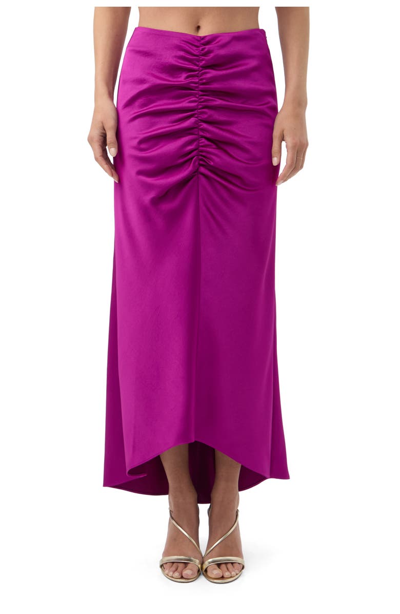 Trina Turk Aspen Satin Ruched Midi Skirt, Main, color, Geranium