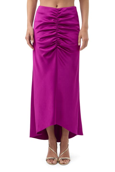 Aspen Satin Ruched Midi Skirt