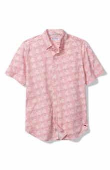 San Lucio Tri Leaf Geo Print IslandZone® Short Sleeve Button-Up Shirt