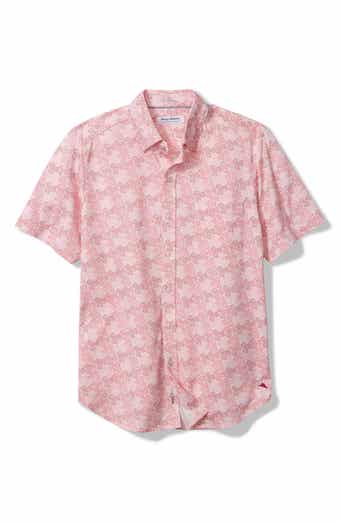 San Lucio Tri Leaf Geo Print IslandZone® Short Sleeve Button-Up Shirt