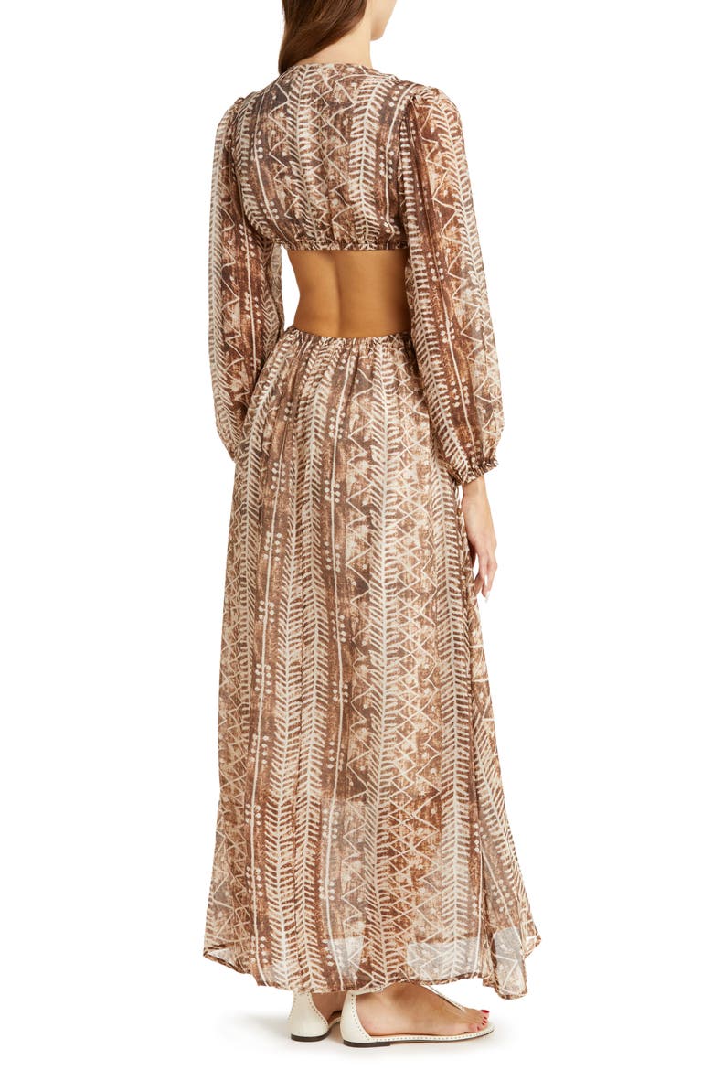 Cutout Long Sleeve Cover-Up Dress, Alternate, color, BROWN TULUM