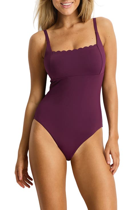 Scalloped Square Neck One-Piece Swimsuit