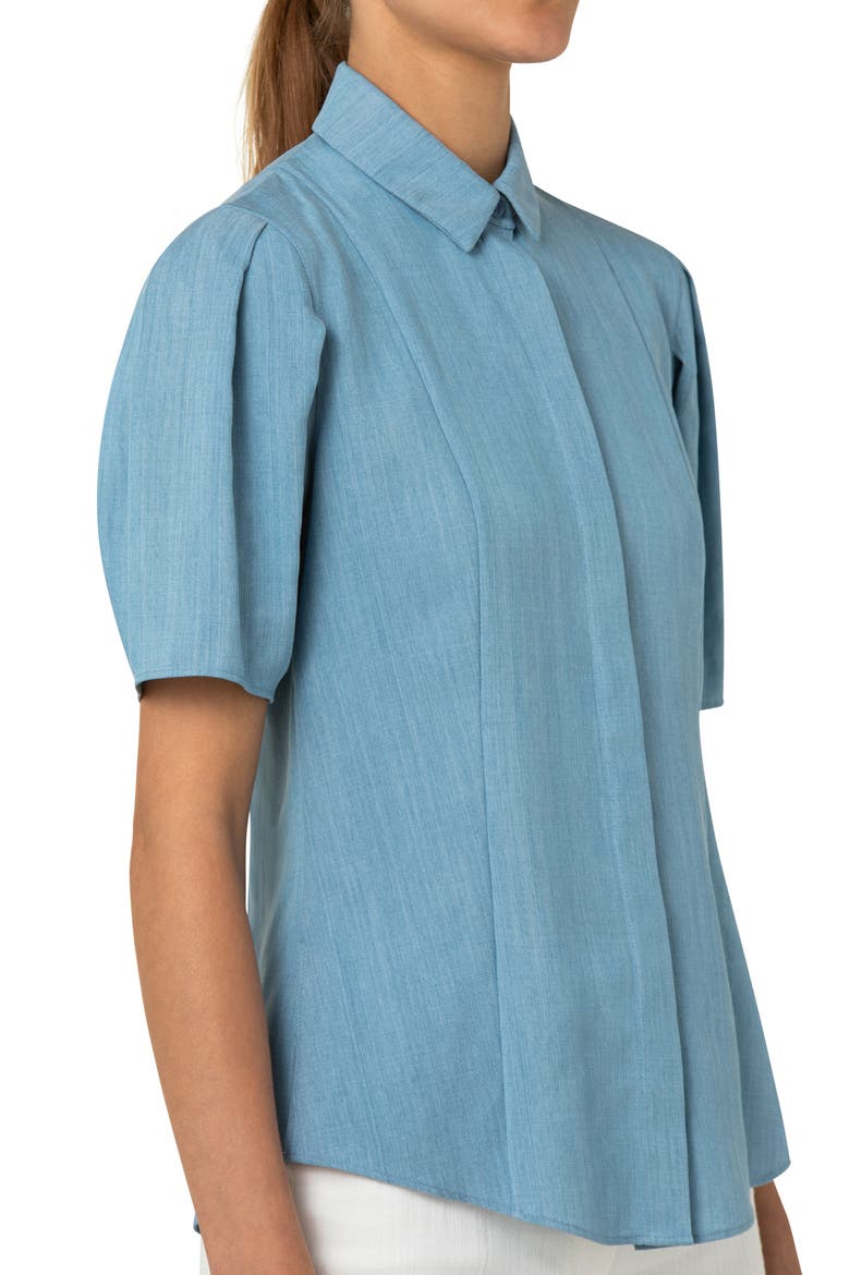 Puff Sleeve Cotton Chambray Button-Up Blouse, Alternate, color, BLEACHED DENIM