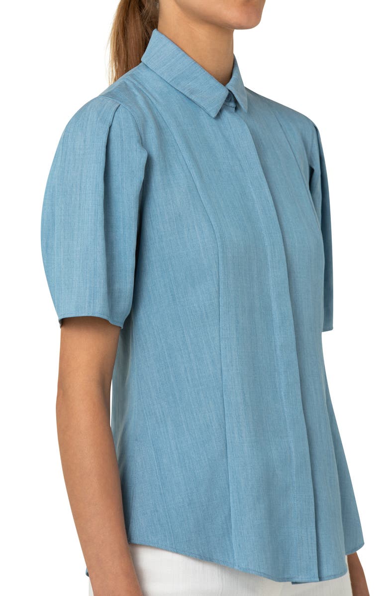 Akris punto Puff Sleeve Cotton Chambray Button-Up Blouse, Alternate, color,