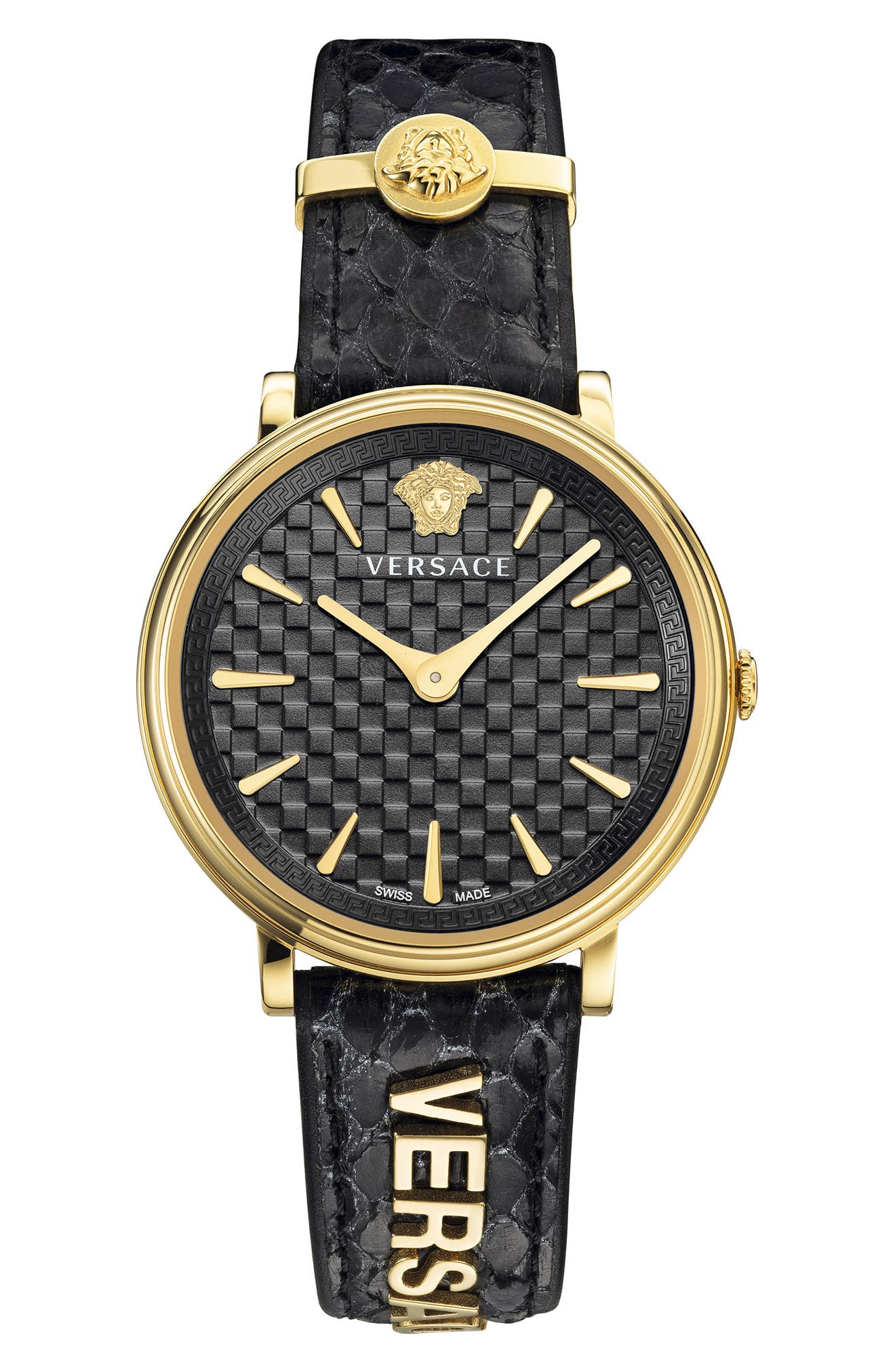 V-Circle Swiss Quartz Snakeskin Embossed Leather Strap Watch, 38mm
