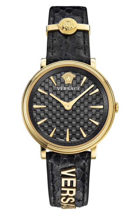 V-Circle Swiss Quartz Snakeskin Embossed Leather Strap Watch, 38mm