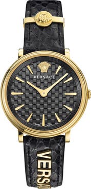 Versace V-Circle Swiss Quartz Snakeskin Embossed Leather Strap Watch, 38mm