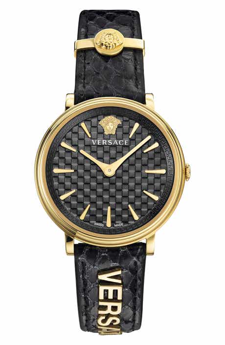 V-Circle Swiss Quartz Snakeskin Embossed Leather Strap Watch, 38mm