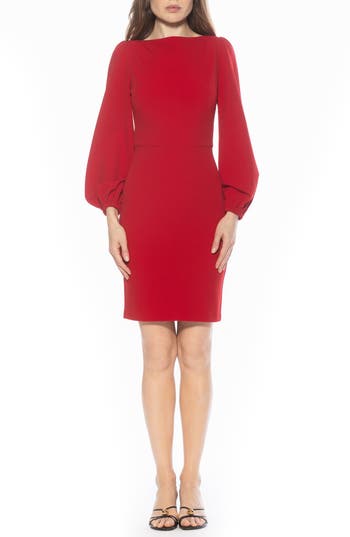 Alexia Admor Elowen Boatneck Long Sleeve Sheath Dress In Red