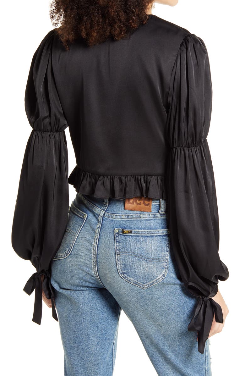 WAYF Amena Ruffle Satin Blouse, Alternate, color, 