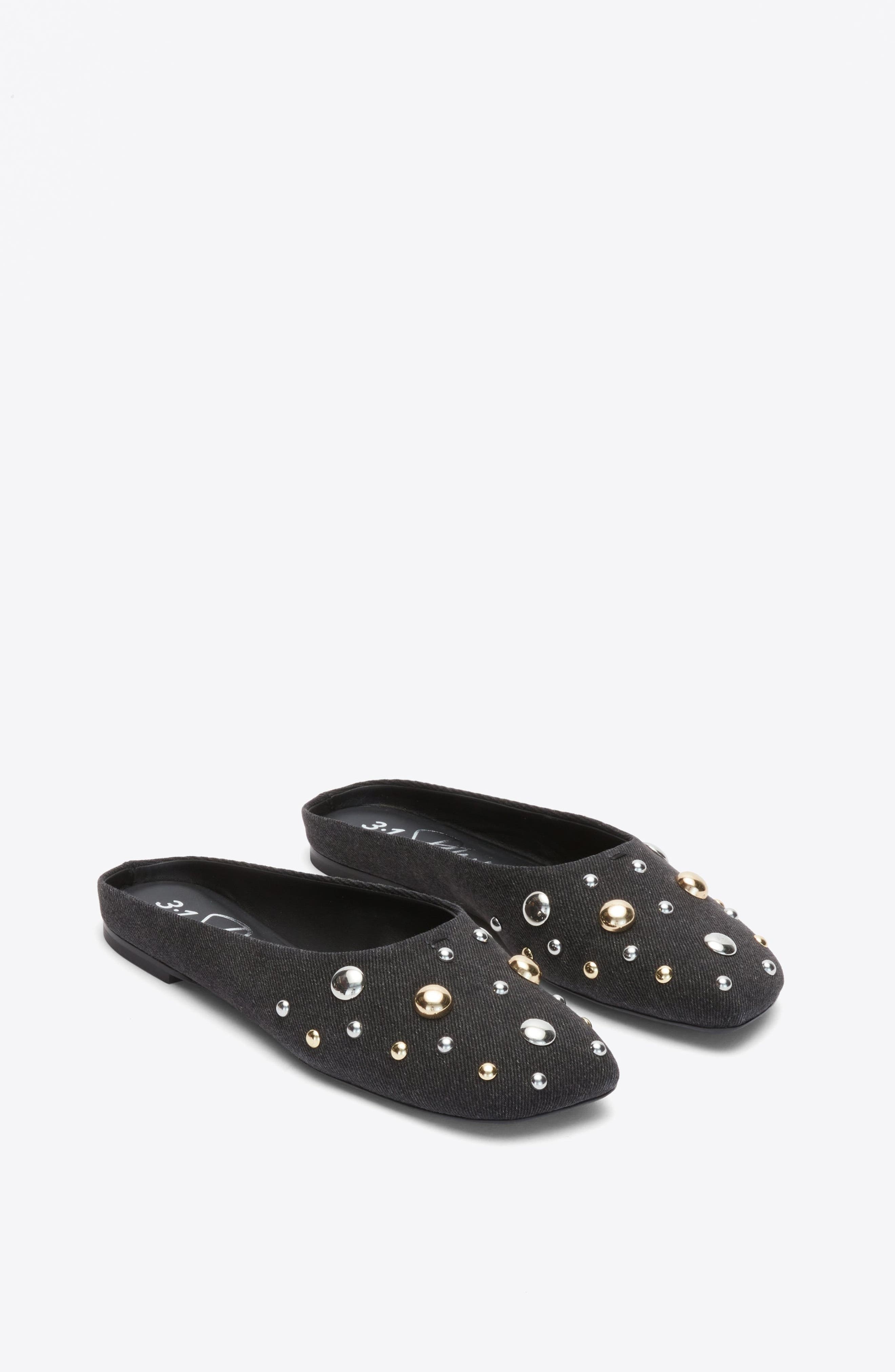 3.1 Phillip Lim ID Dome Embellished Flat Mule, Alternate, color, Black