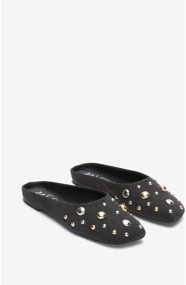 3.1 Phillip Lim ID Dome Embellished Flat Mule, Alternate, color, Black