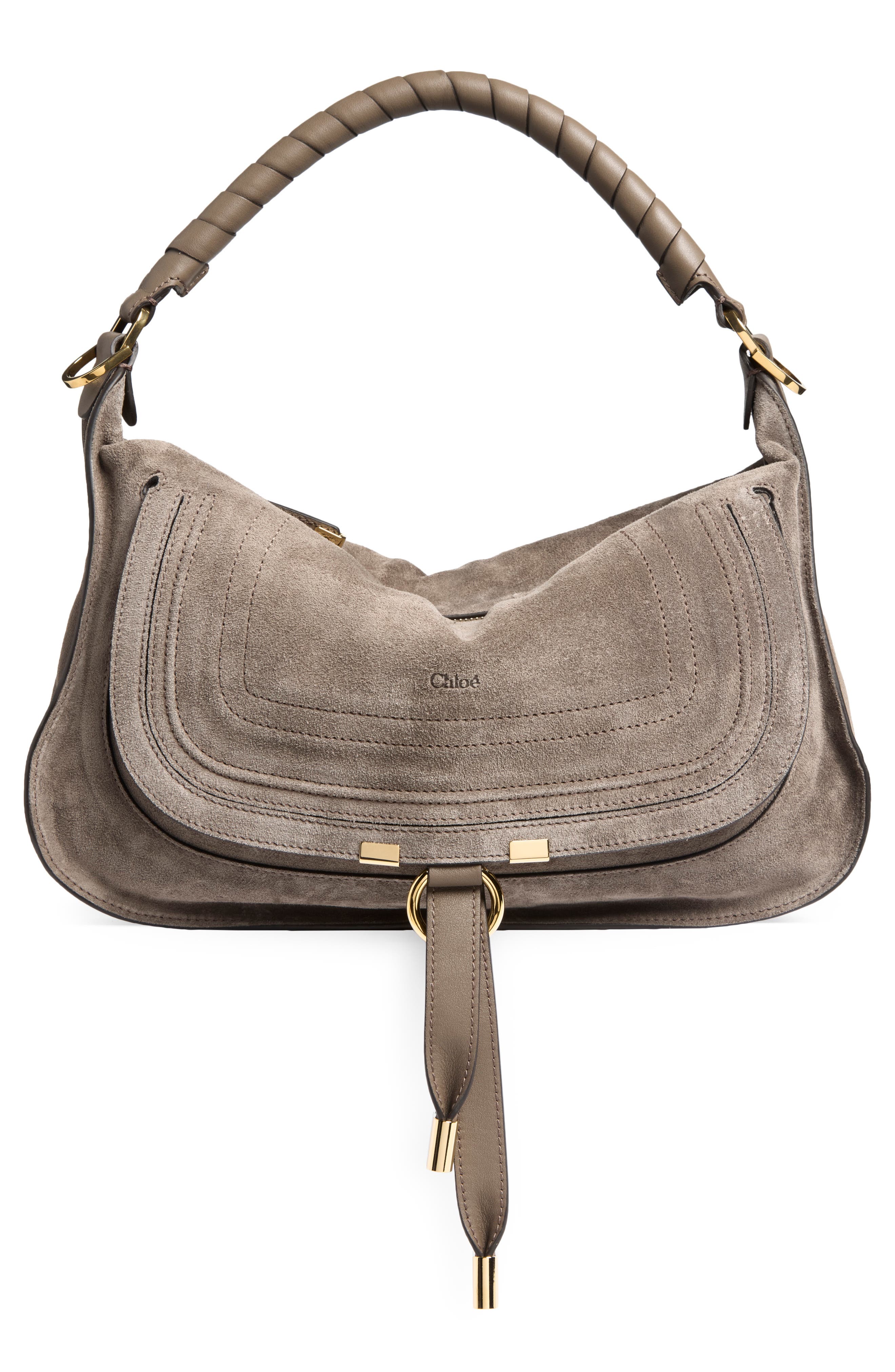 Small Marcie Suede Shoulder Bag, Main, color, NICKEL GREY