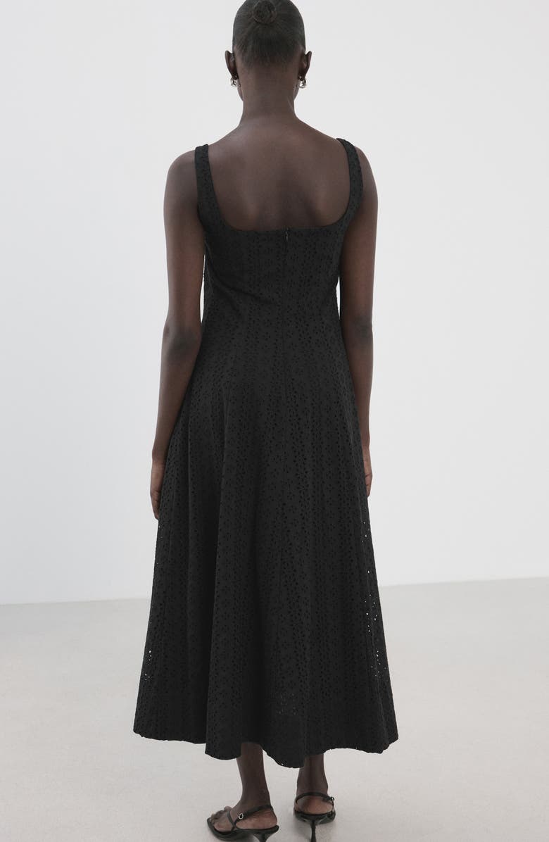 MANGO Square Neck Cotton Eyelet Dress, Alternate, color, Black