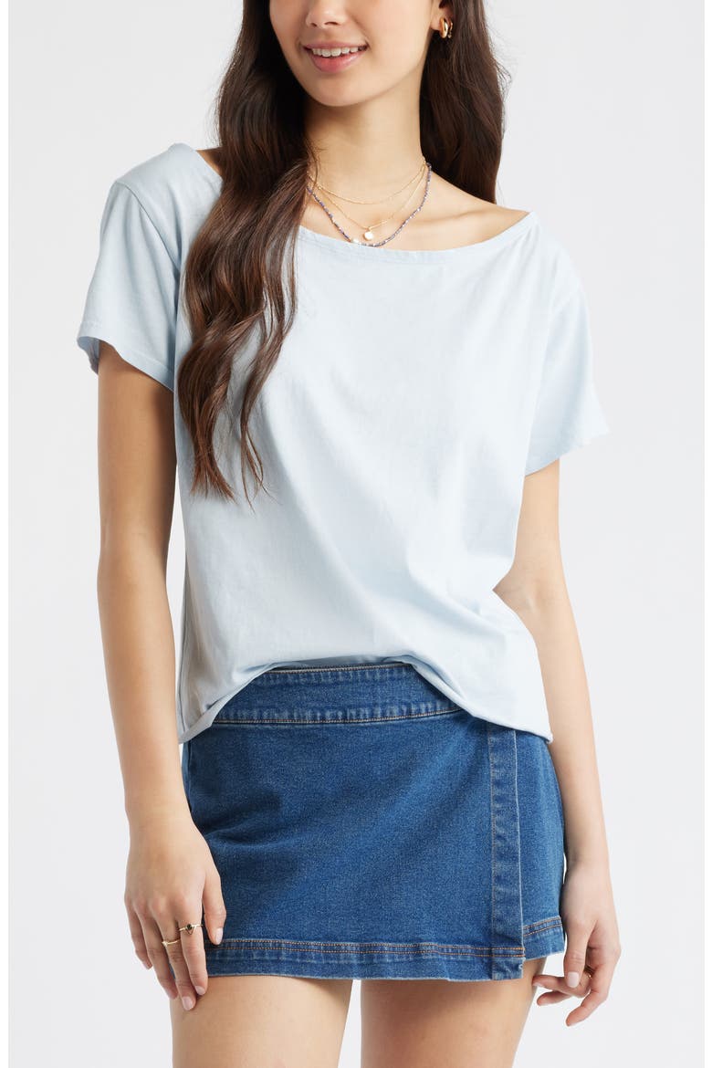 Relaxed Fit Boat Neck Cotton T-Shirt, Main, color, BLUE BIRD
