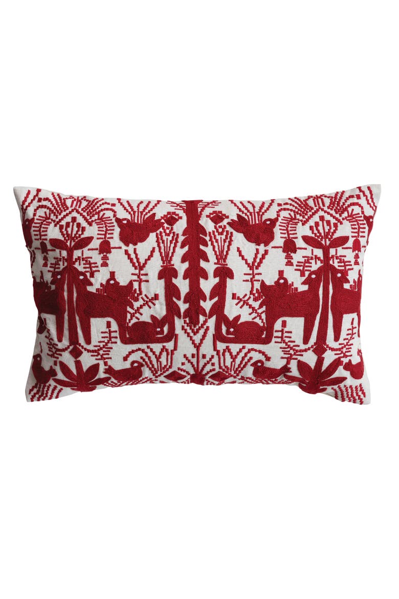 Cotton Slub Embroidered Lumbar Pillow, Main, color, Red and Natural