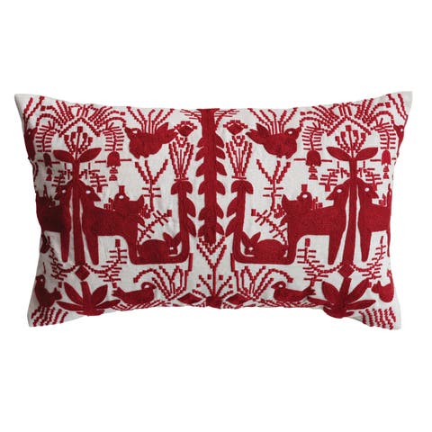 Cotton Slub Embroidered Lumbar Pillow