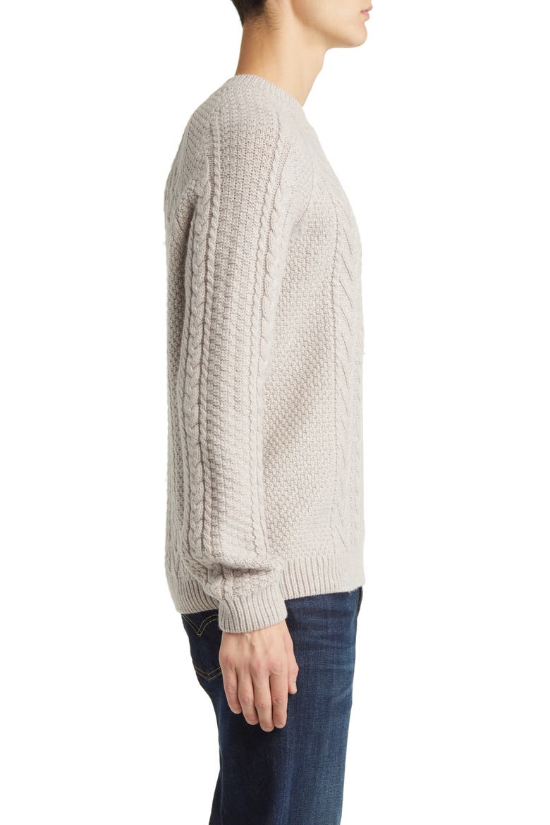 Heavyweight Wool Cable Fisherman Sweater, Alternate, color, OATMEAL