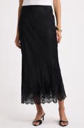 Nordstrom Lace Trim Satin Bias Midi Skirt