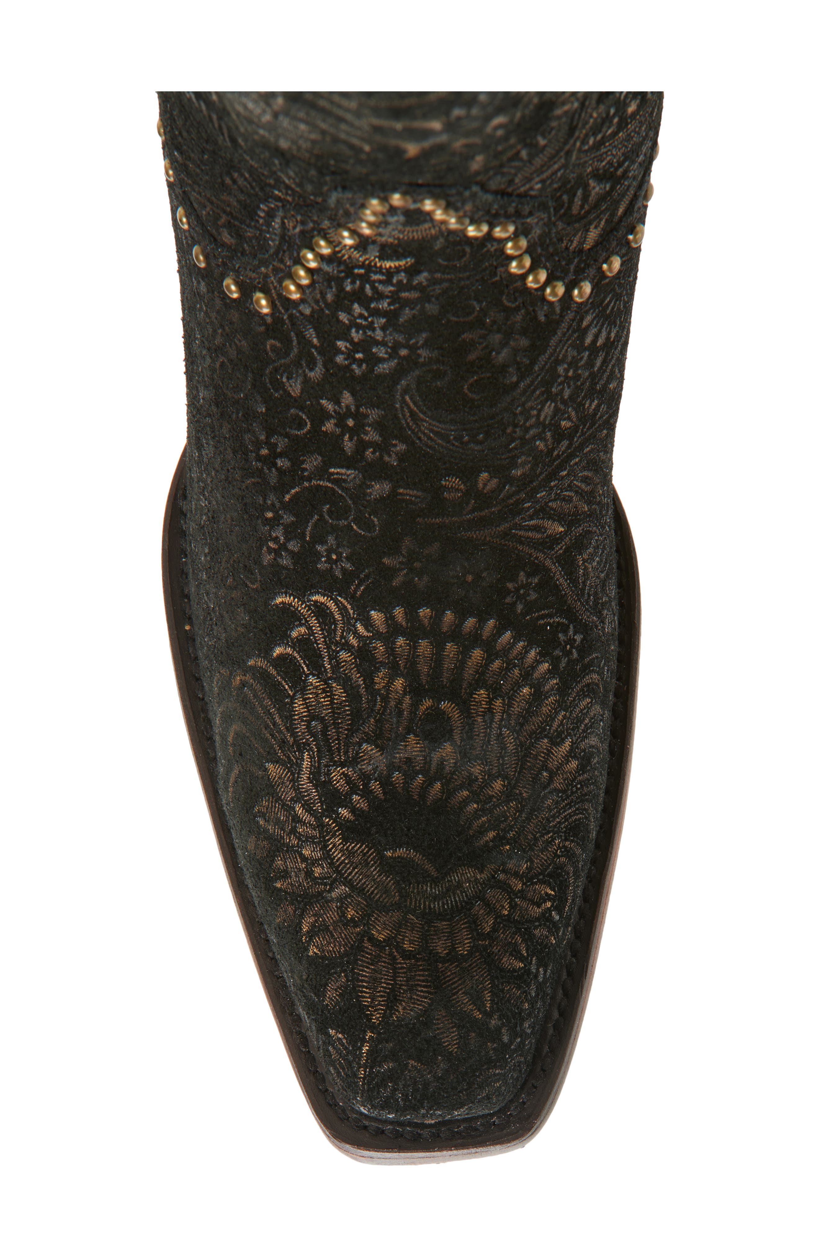 CORRAL Stamped Floral Fringe Western Boot, Alternate, color, Black/ Gold