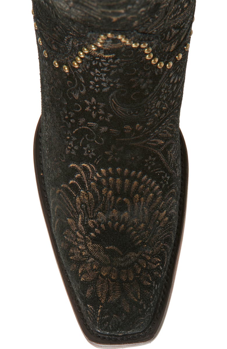 CORRAL Stamped Floral Fringe Western Boot, Alternate, color, Black/ Gold