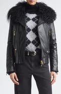 Eleventy Genuine Shearling Collar Leather Biker Jacket