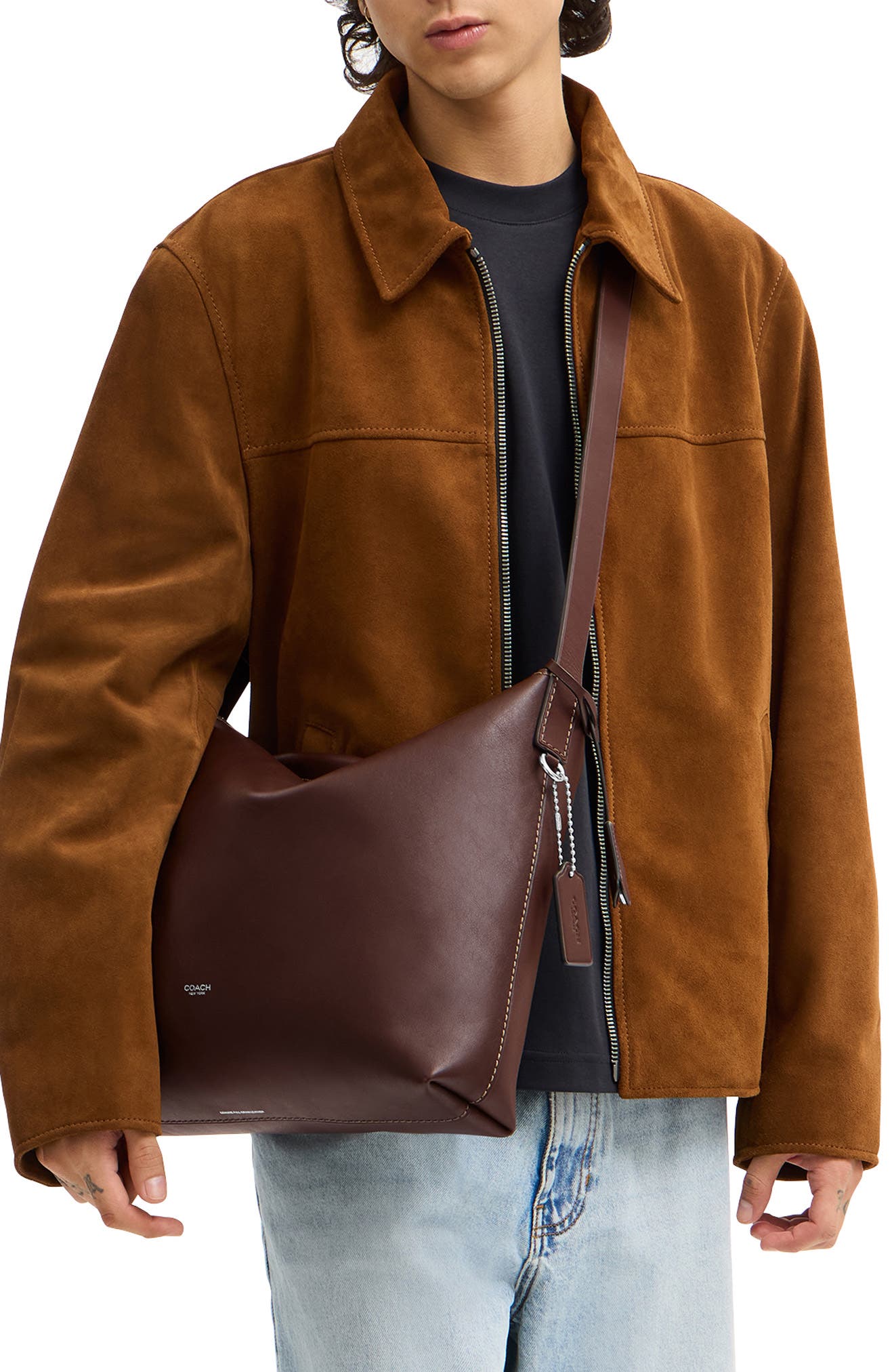 COACH Mott Leather Messenger Bag, Alternate, color, Maple