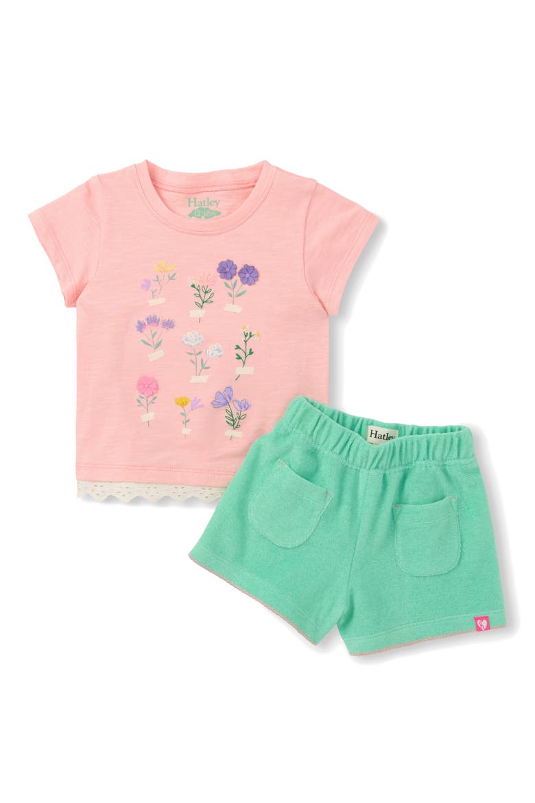 Kids' Blossom Eyelet Cotton T-Shirt & Terry Shorts Set, Main, color, PINK