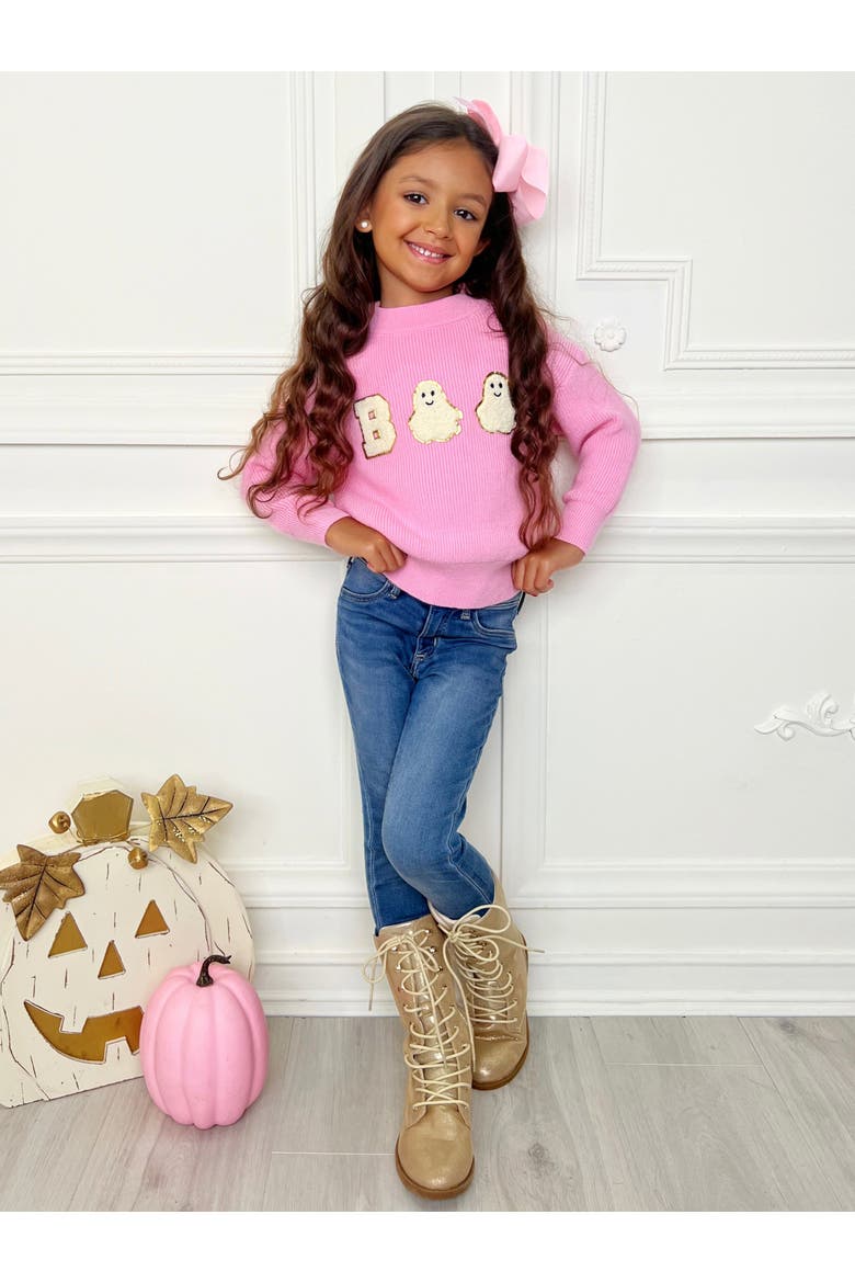 Boo Ghost Halloween Sweater, Alternate, color, Pink