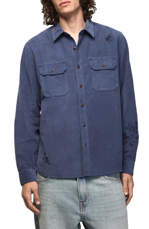 Floral Embroidered Corduroy Work Shirt