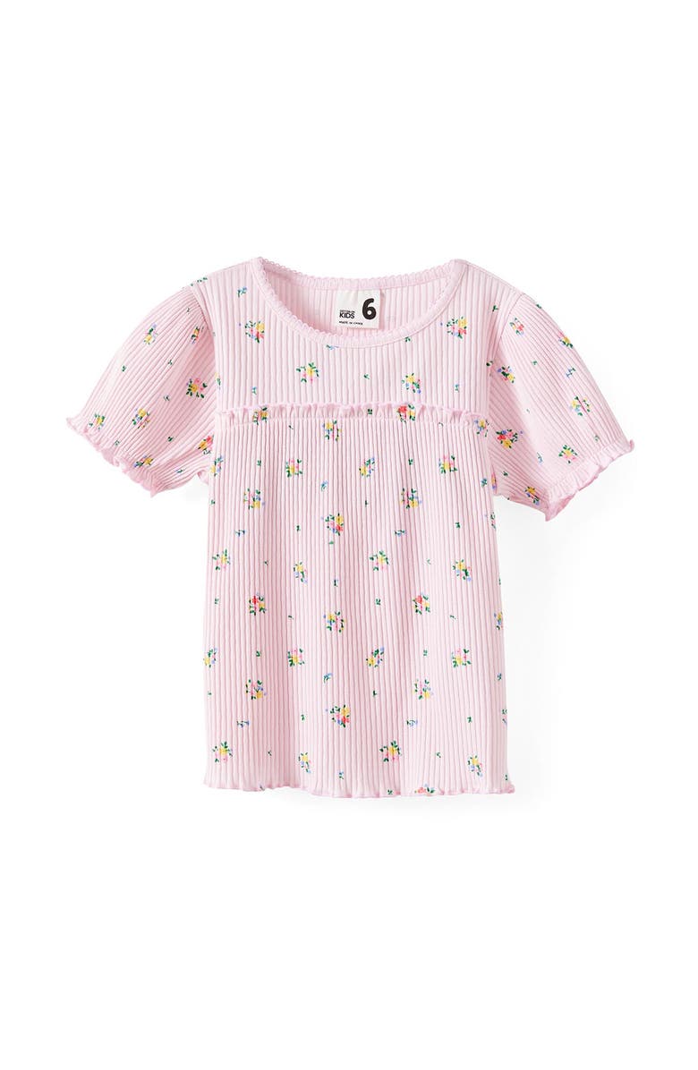 Cotton On Kids Kid's Posie Short Sleeve Babydoll Top, Main, color, Tea Party Pink Floral Ditsy