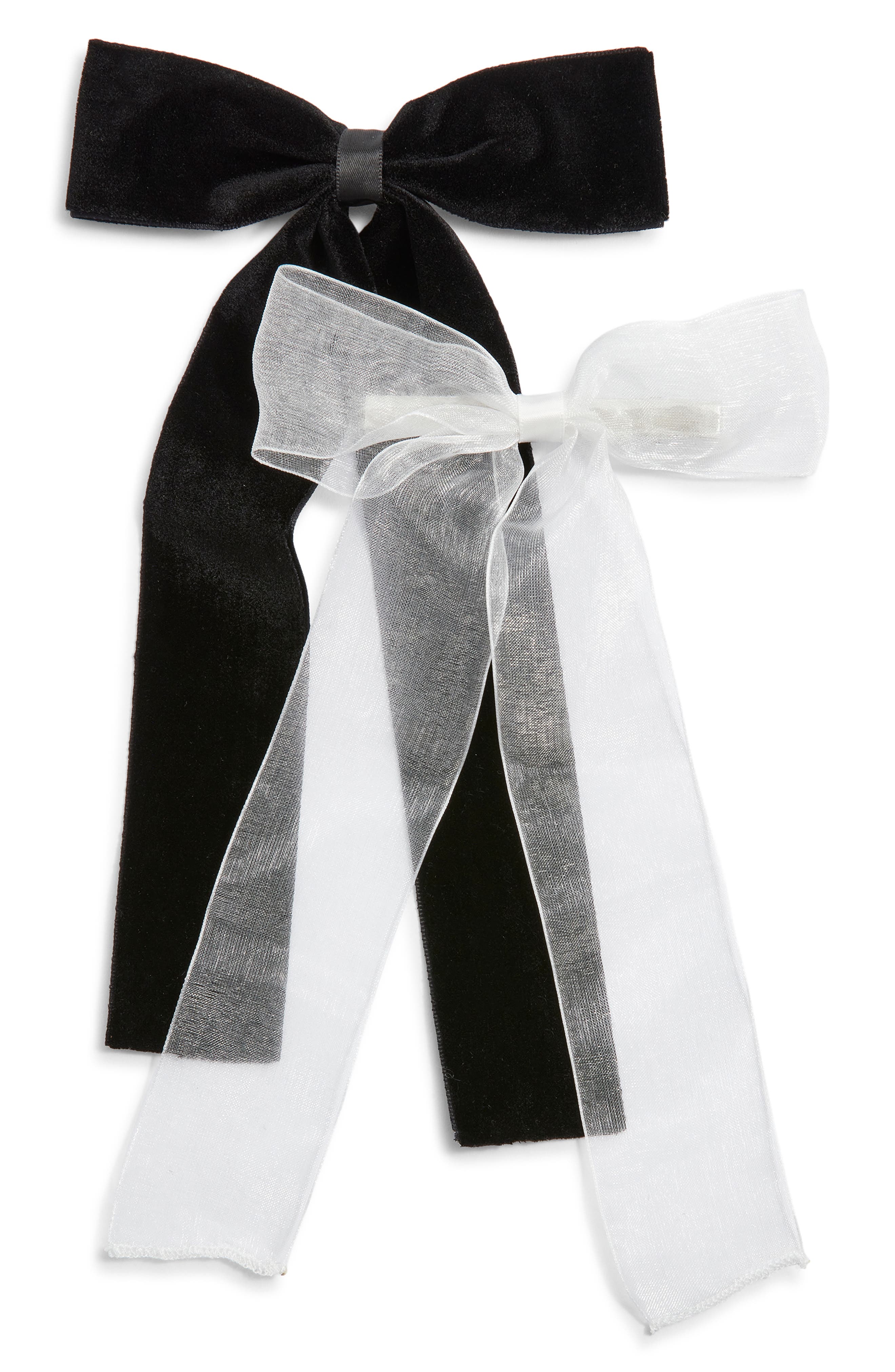 Bp. Set Of 2 Velvet & Organza Hair Bow Barrettes In Multi