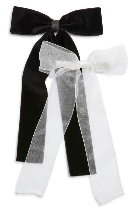 Set of 2 Velvet & Organza Hair Bow Barrettes