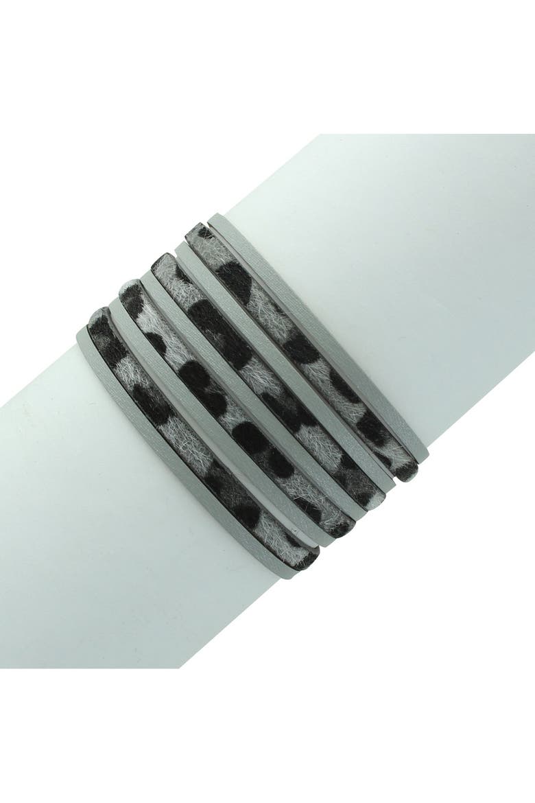 Demi Gold Plated Faux Leather Leopard Magnetic Bracelet, Main, color, GOLD / GREY