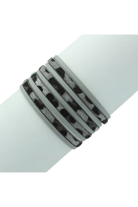 Demi Gold Plated Faux Leather Leopard Magnetic Bracelet