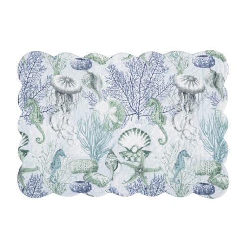 C & F Home C&f Home Shoreline Waters Scalloped Placemats Set Of 6 Nautical Design, 13" X 19" In Blue