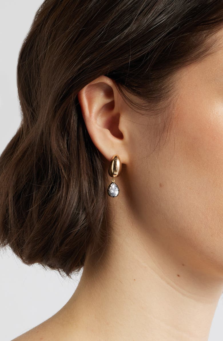 Nordstrom Georgian Cubic Zirconia Curved Hoop Earrings, Alternate, color, Clear- Black- Gold