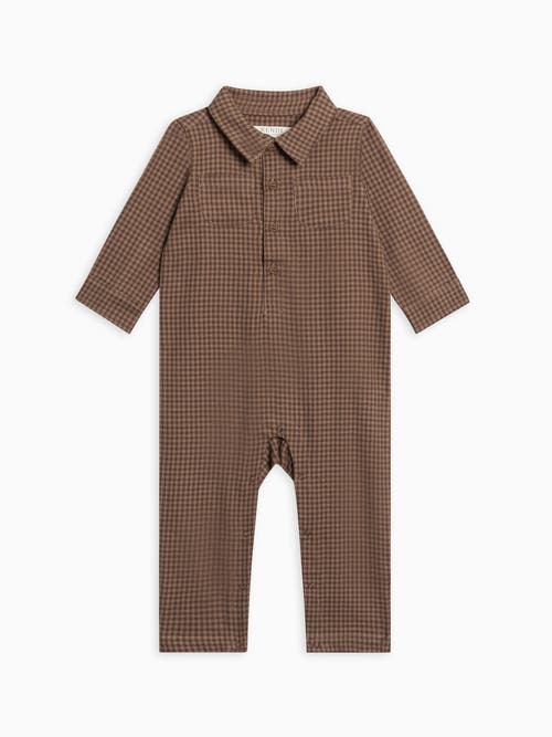 Kendi Bohdi Flannel Collared Romper In Brown