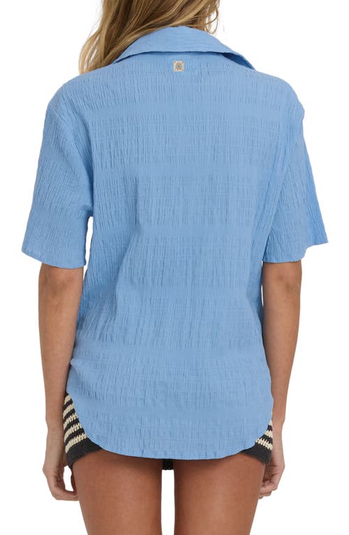 Billabong Laura Oversize Short Sleeve Cotton Button-up Shirt In Blue
