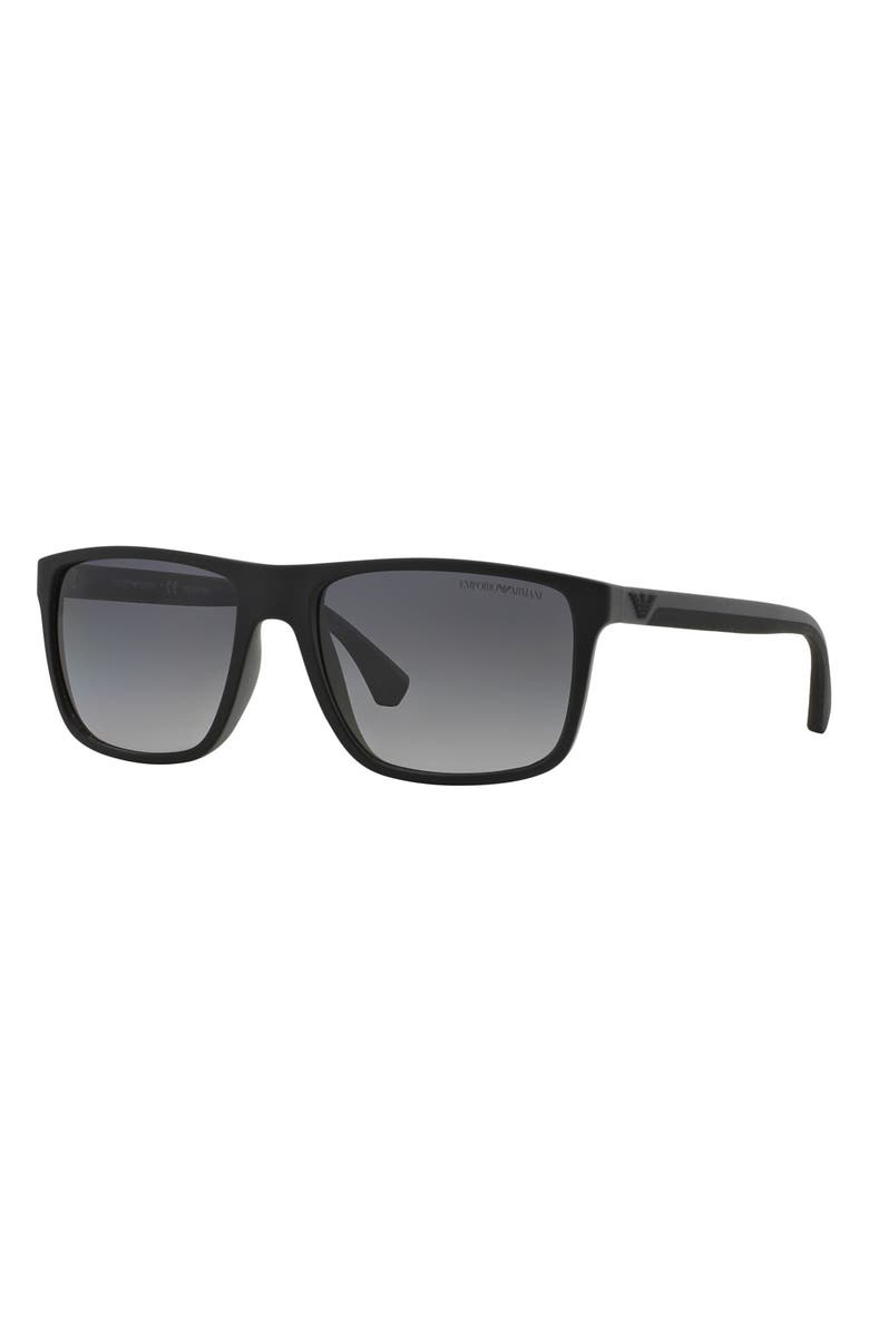 Emporio Armani 56mm Polarized Square Sunglasses, Alternate, color, Polarized Black