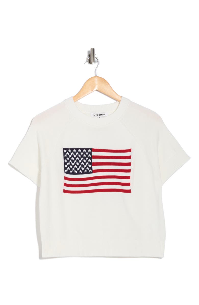 Vigoss American Flag Short Sleeve Sweater, Alternate, color, 