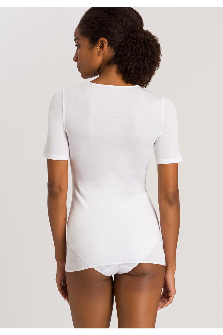Cotton Seamless Fitted Cotton Round Neck Top, Alternate, color, White