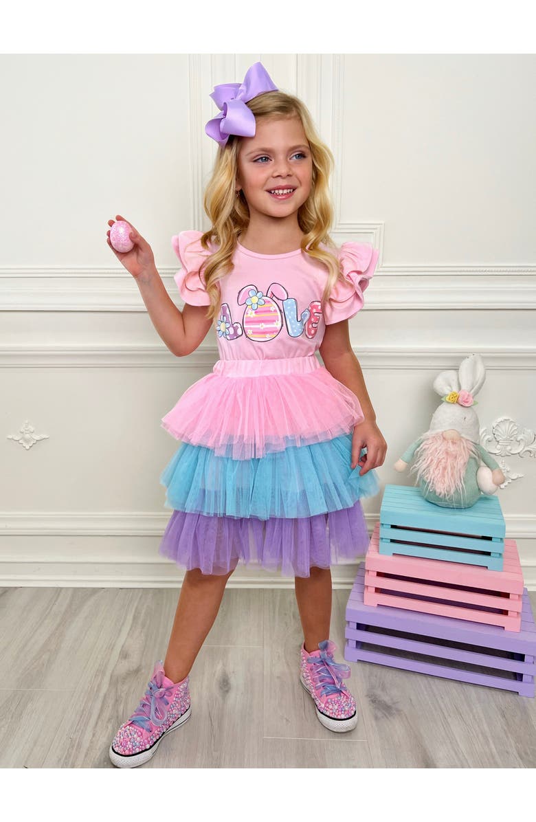 Mia Belle Girls Girls Love Easter Egg Top and Tutu Skirt Set, Alternate, color, Pink