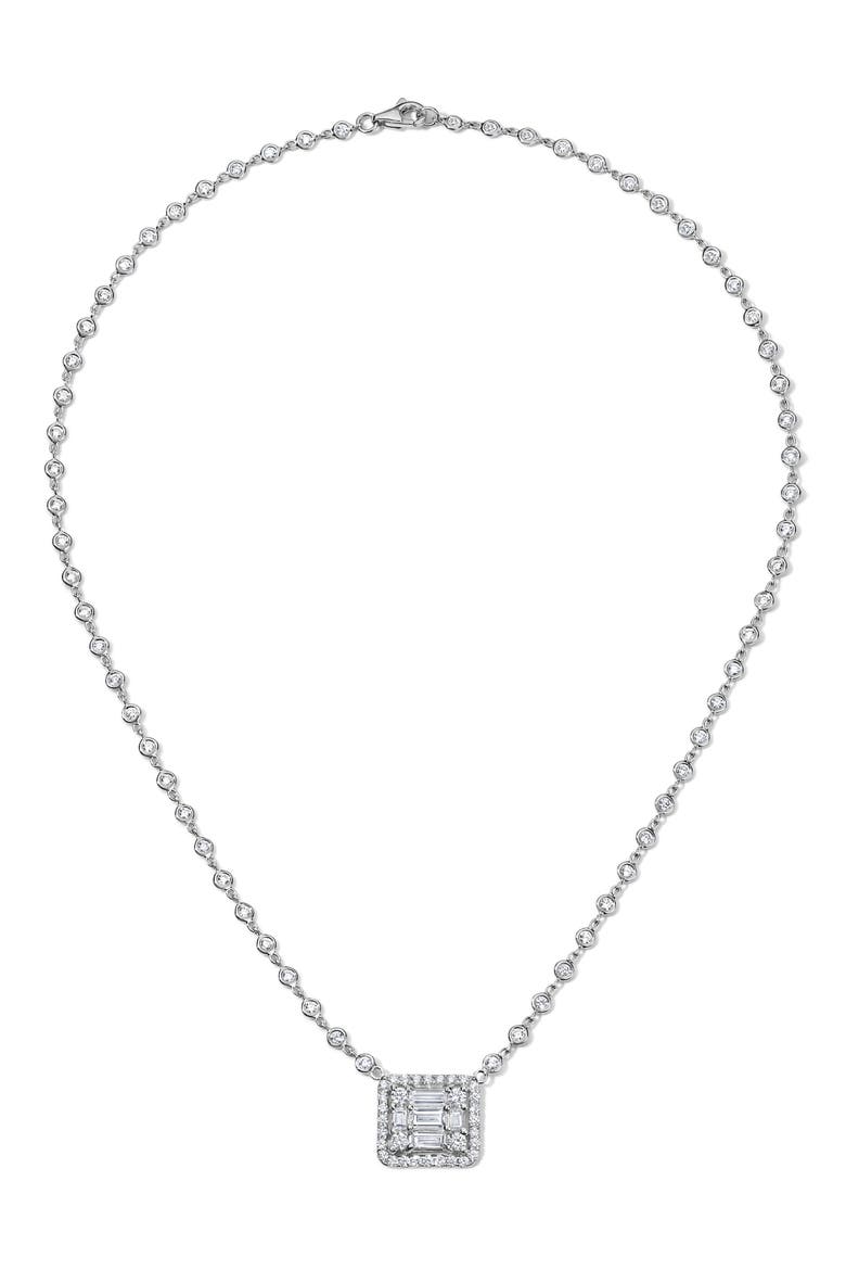 Clarity³ All Diamond Halo Cube 18K White Gold Pendant Necklace, Alternate, color, 18K WHITE GOLD