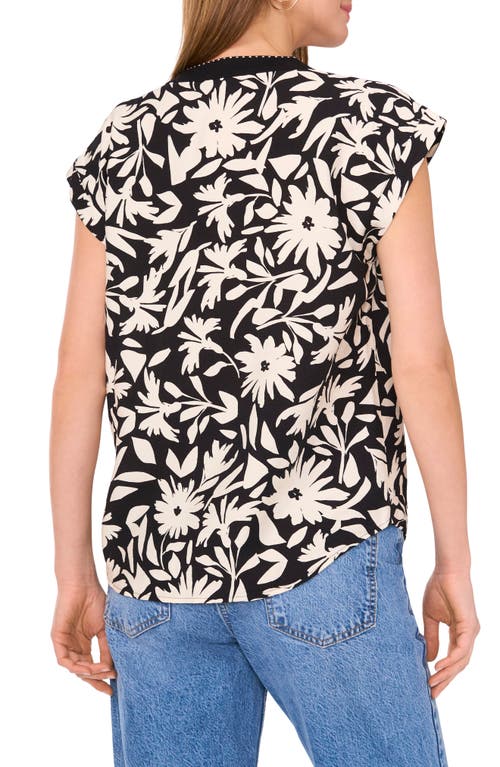 Shop Vince Camuto Floral Print V-neck Top In Rich Black