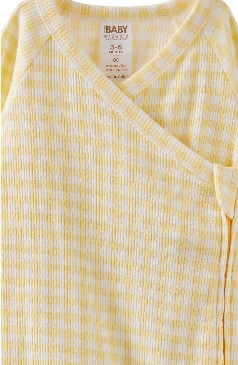 Cotton On Kids Organic Pointelle Cross Over Zip All In One, Alternate, color, Lemon Squash Gingham