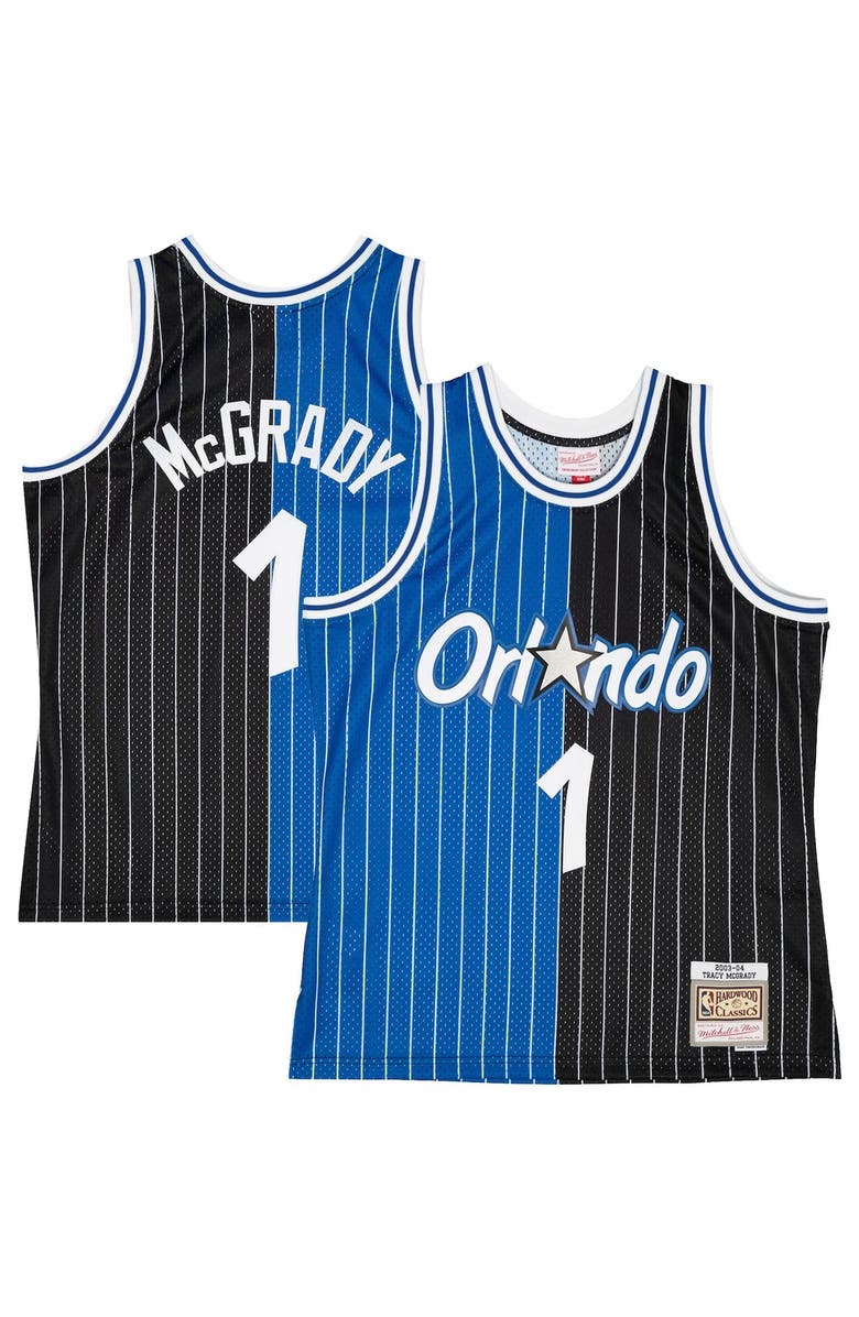 Mitchell & Ness Men's Mitchell & Ness Tracy McGrady Blue/Black Orlando Magic Hardwood Classics 2003-04 Split Swingman Jersey, Alternate, color, 