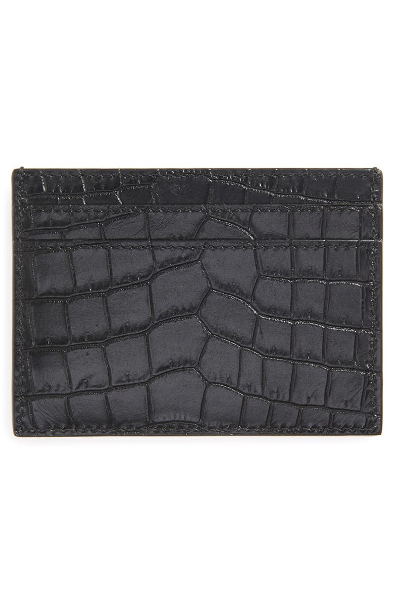 Saint Laurent YSL Monogram Croc Embossed Leather Card Case, Alternate, color, 