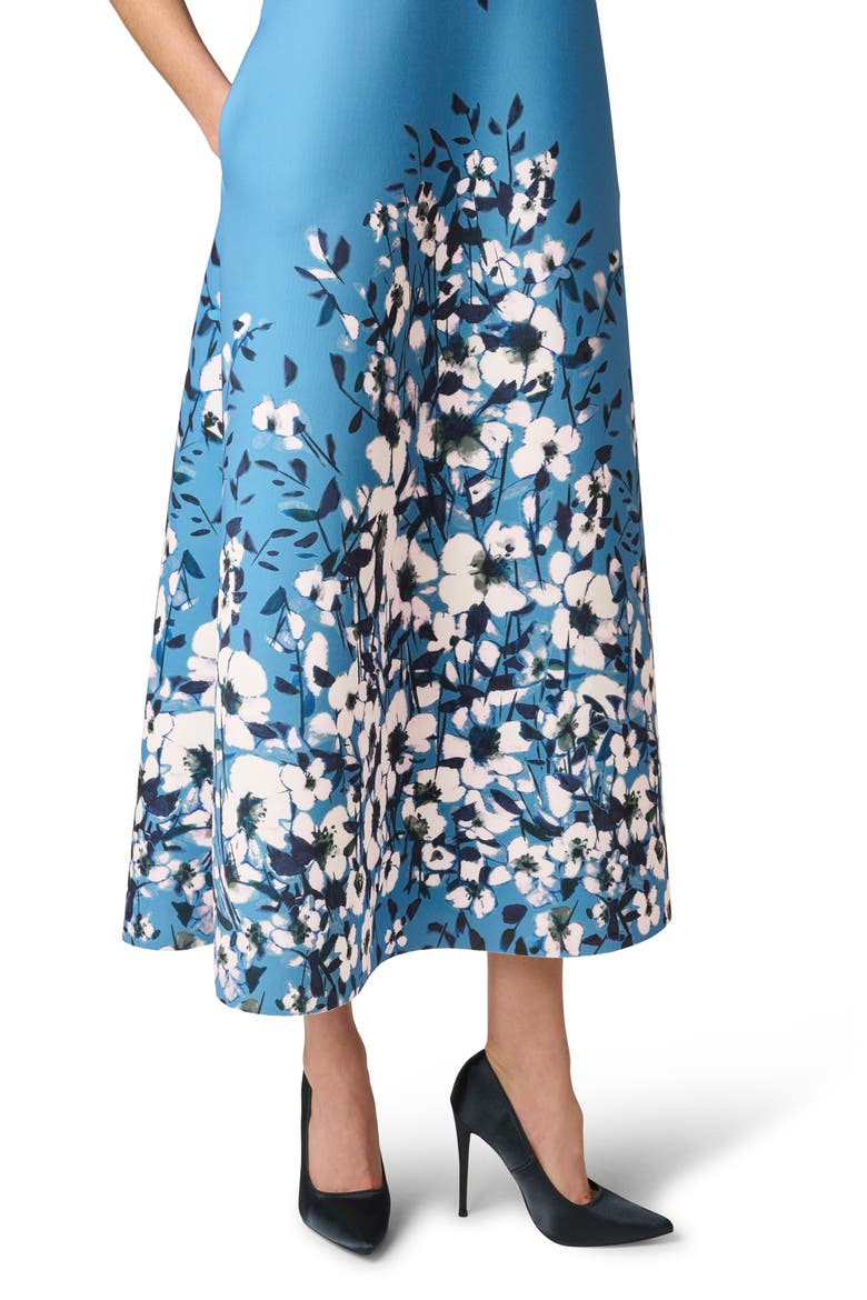 Print Strapless Scuba Trapeze Dress, Alternate, color, BLUE MULTI