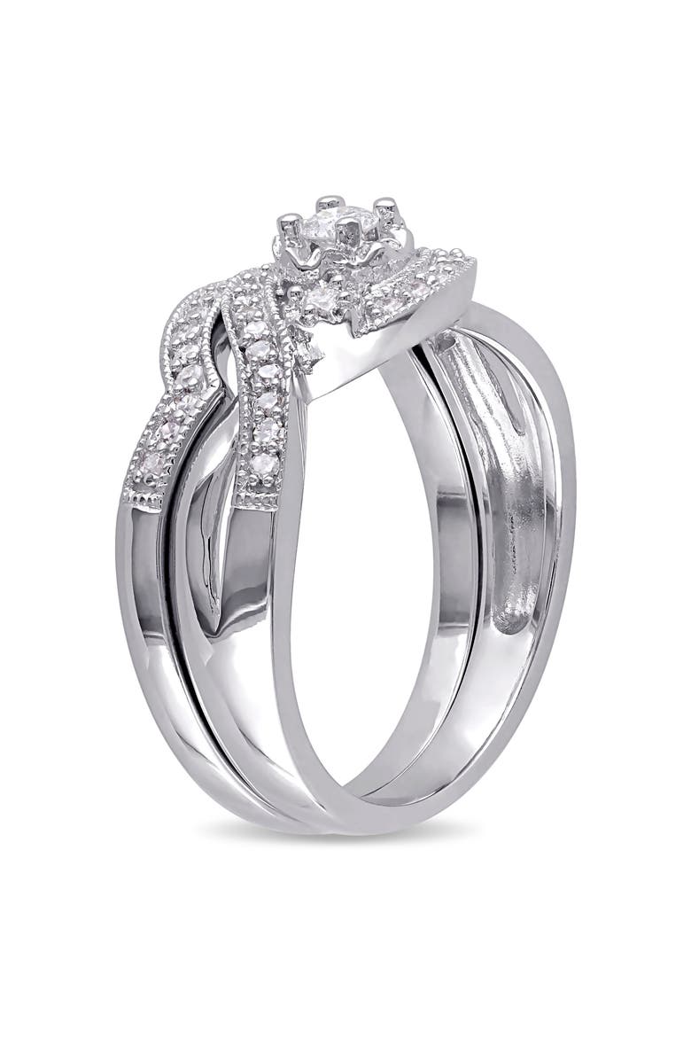 Diamond Crossover Bridal Ring Set, Alternate, color, Sterling Silver